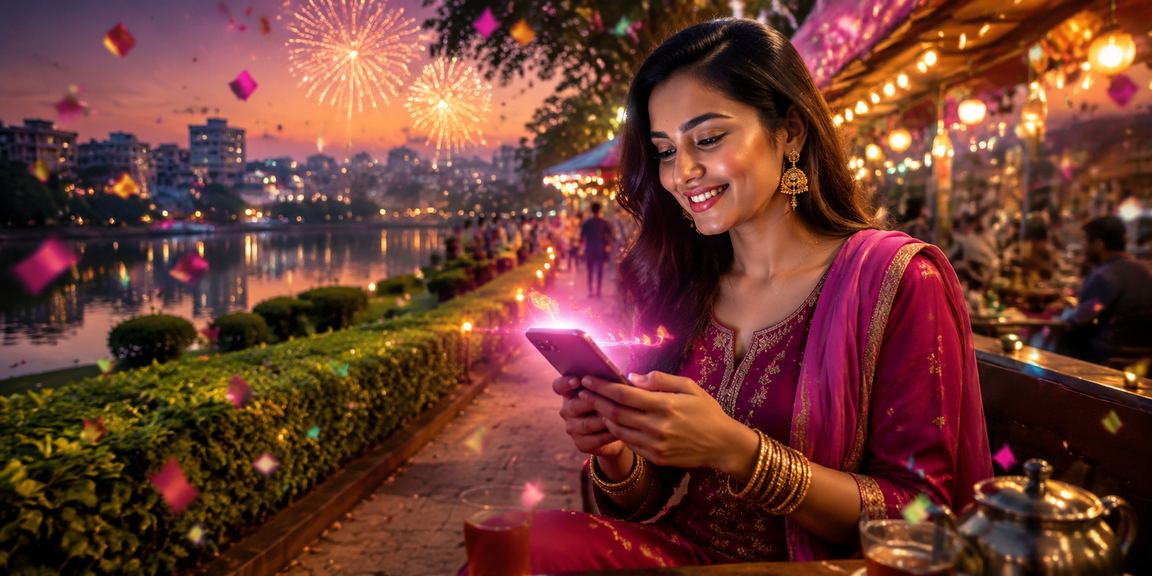 ঢাকায় চা বাগানের পটভূমিতে মোবাইলে 237 লগইন করছেন একজন ব্যবহারকারী